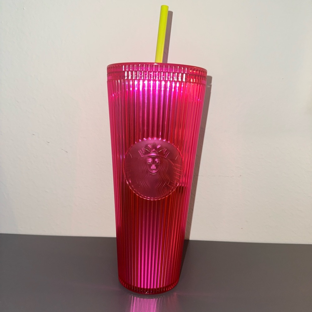 Starbucks Summer 2023 ‘Dragonfruit’ Neon Pink Stripe Tumbler